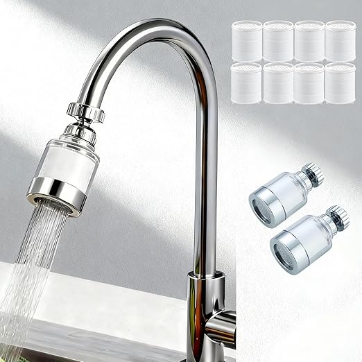2 Pack Sink Water Filter Faucet, Universal 360 ° Rotating Bathroom Sink Filter, Kitchen Faucet Water Filter Removes Chlorine Fluoride Heavy Metals Hard Water for Home Bathroom Kitchen (White)