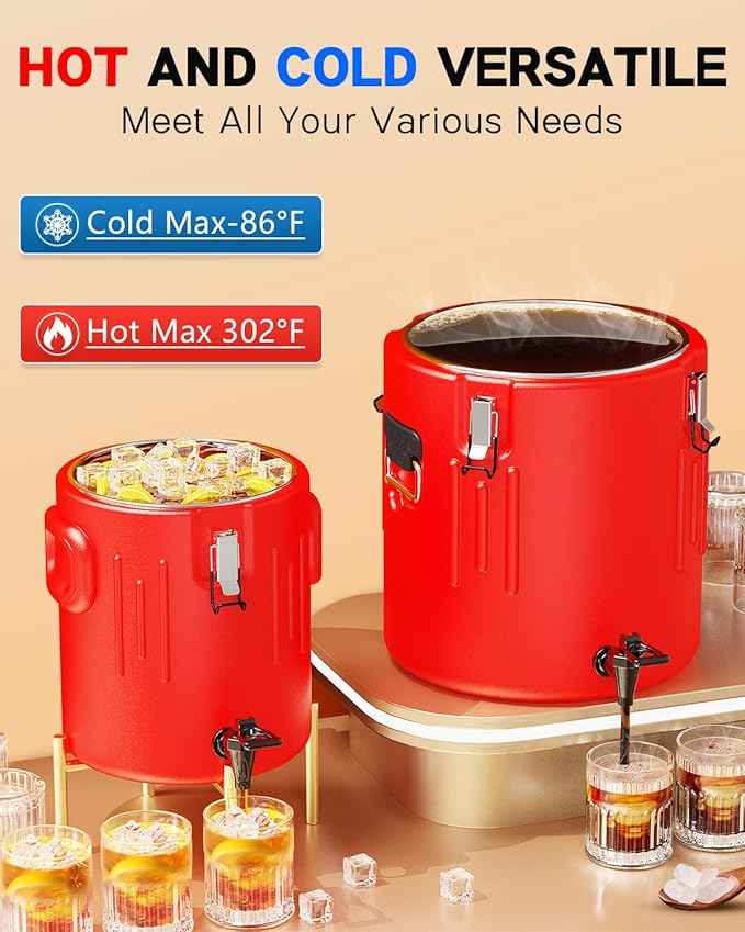 Insulated Beverage Dispenser 3.5 Gallon, Hot Drink Dispenser with 304 Stainless Steel Interior & Spout, Hot Water Dispenser for Parties, Portable Outdoors Water Cooler Jug for Camping Sports