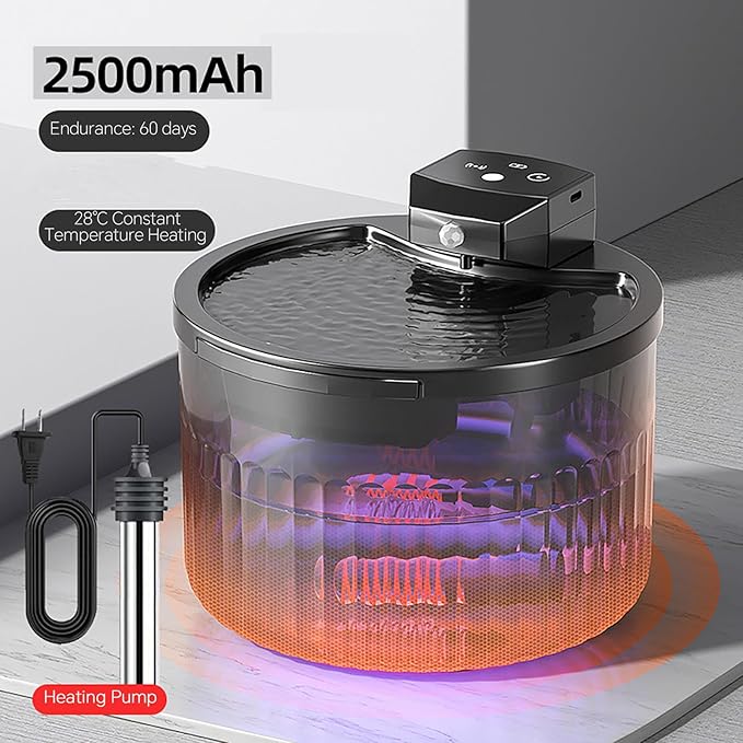 Cordless Ceramic Cat Water Fountain Constant 30°: 101.45oz/3L Automatic Super Silent Intelligent Sensor Pet Drinking Dispenser with 2500mAh Battery Dog Water Bowl Dispenser(Black 30°)