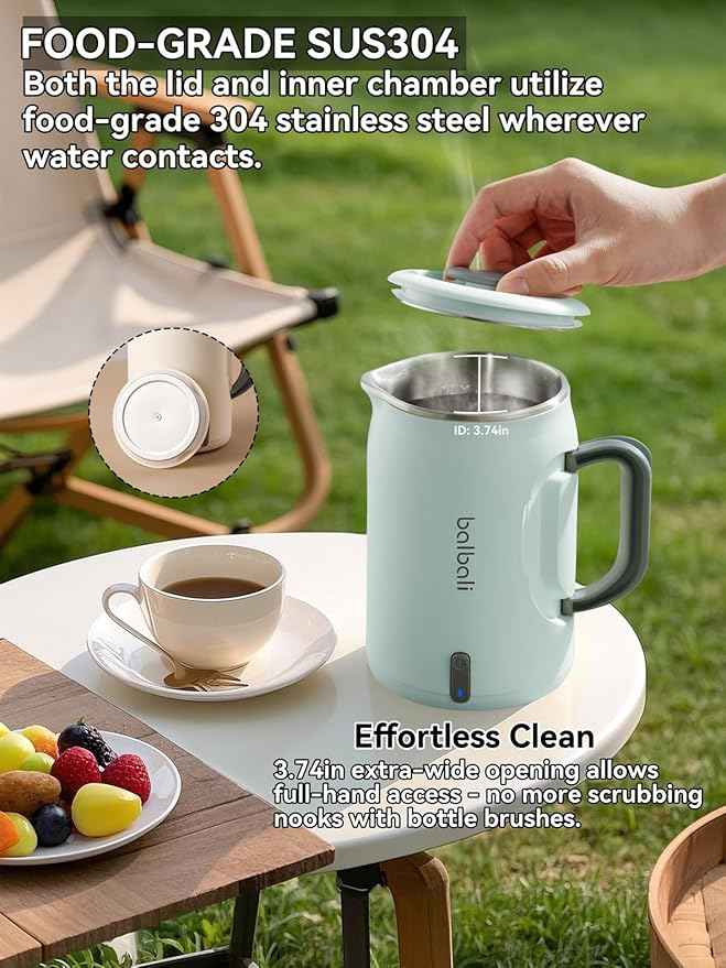 balbali 20oz Small Electric Kettle for Boiling Water - Collapsible Handle Mini Electric Kettle/Boiler for Tea - 400w Low Wattage Portable Kettle for Travel – Green