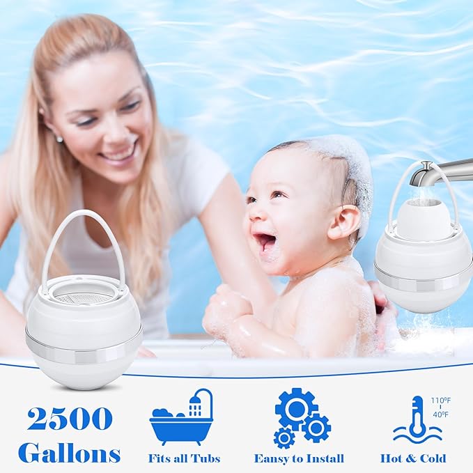 Bath Filter for Tub, Filter for Bathtub Bath Water Filter Removes Hundreds of Contaminants for Softer, Smoother Skin 2500 Gallons of Filtration, BPA Free
