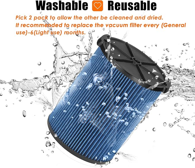 Universal Filters Replaces CMXZVBE38776/ CMXZVBE38751 Craftsman Fine Dust Filter, Replaces # 9-38751, Fits 5-20 Gallon Shop Vacuums1988+, with Foam Sleeve -2 Pack - AquaVibe