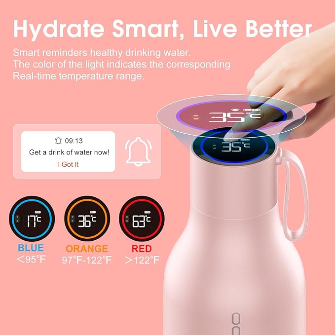 VSITOO 33oz Smart Self Cleaning Water Bottle，Insulated Water Bottle with Stainless Steel, BPA-Free, AI Self-Clean, 30-Day Battery, Magnetic Charging for Travel, Gym or Office, Pink