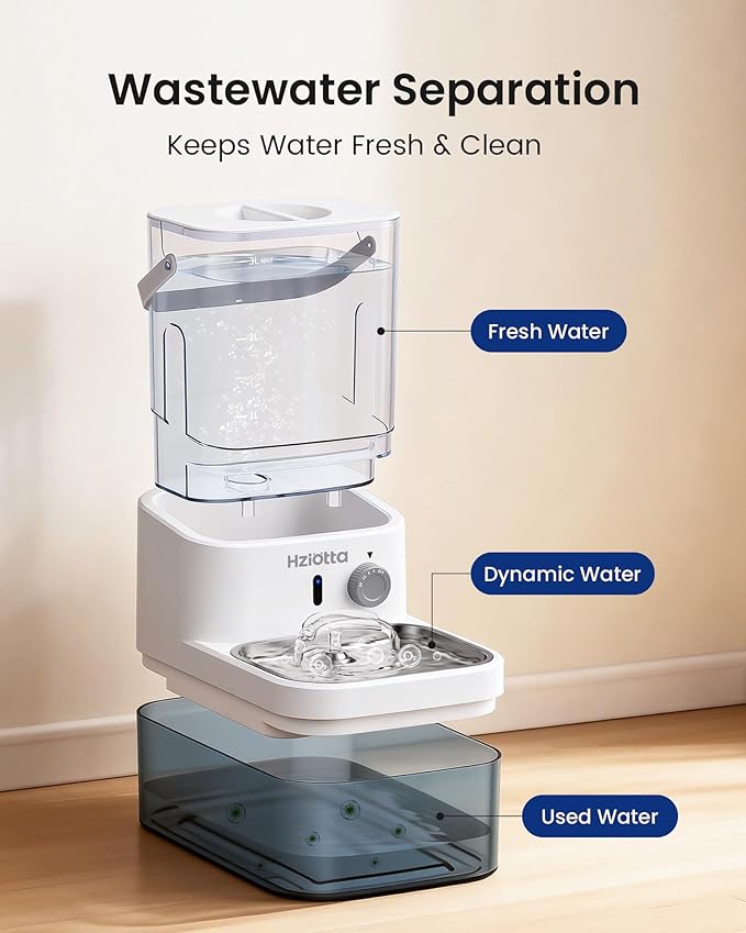 Wastewater Separation Cat Water Fountain No Filter, Stainless Steel Pet Water Fountain with Radar Sensing, Wireless Cat Fountains for Drinking, No Pump, Totally 5.7L, 30db Low Noise
