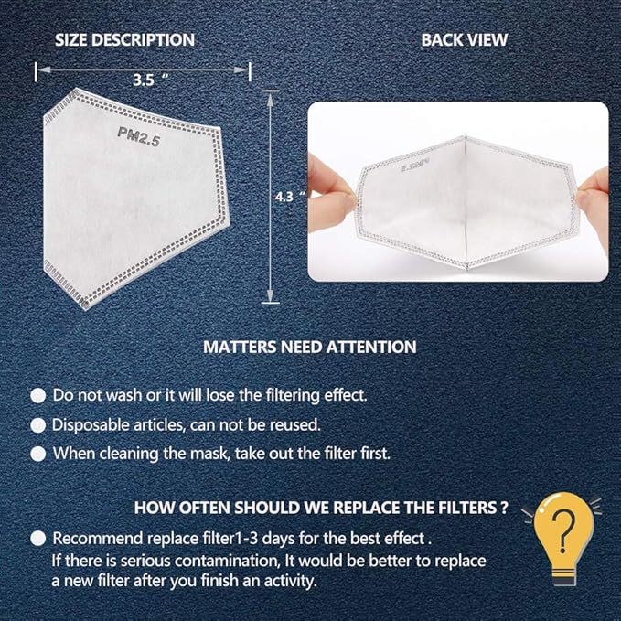 30PCS New Upgrade 3D PM2.5 Activated Carbon Filter Insert Adult Five Layers 3D Cutting PM 2.5 Filter Dustproof Air Pollution Replaceable Paper Larger Protection Area