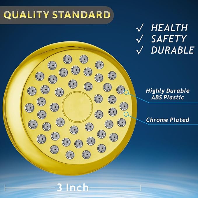 High Pressure Shower Head - Powerful Bathroom Pressure Boosting Showerhead - Perfect Universal Replacement for Bathroom Shower Heads (Gold)