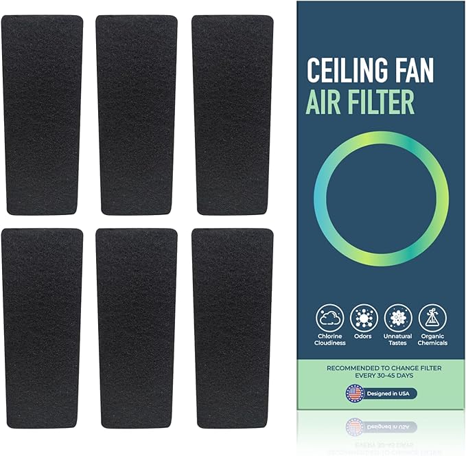 JJI Ceiling Fan Air Filter - Activated Charcoal Ceiling Fan Filters for Pets - Ceiling Fan Blades Shape Design - Easily Sticks on Ceiling Fan Blade Top (6Pack)