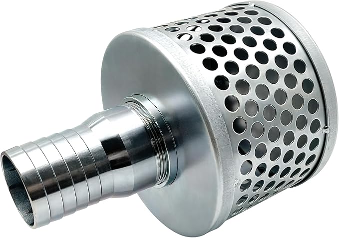 Round Hole Suction Strainers and Combination Hose Connector Set for Pump, Plated Steel (3 inch set)