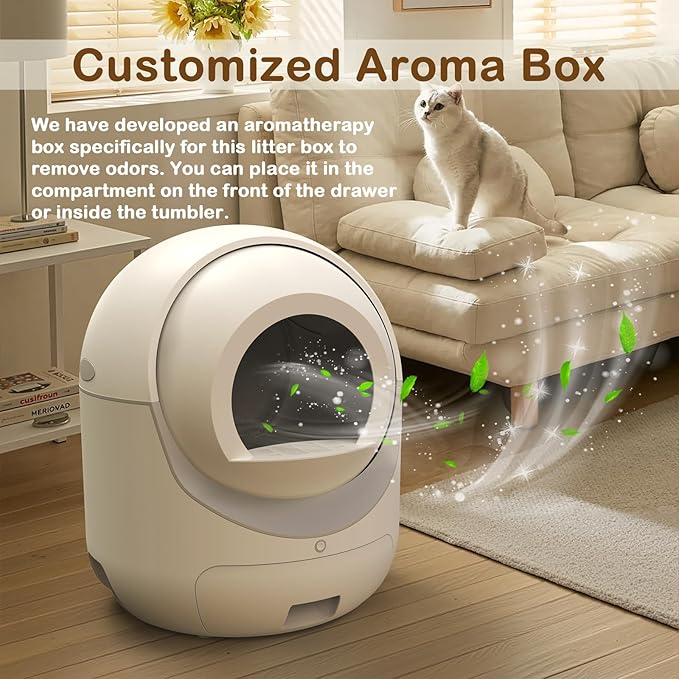 Self Cleaning Cat Litter Box with APP Control, Automatic Liiter Box for Multiple Cats, Quiet Operation, Large Space, Includes Cat Litter Box Liners - AquaVibe