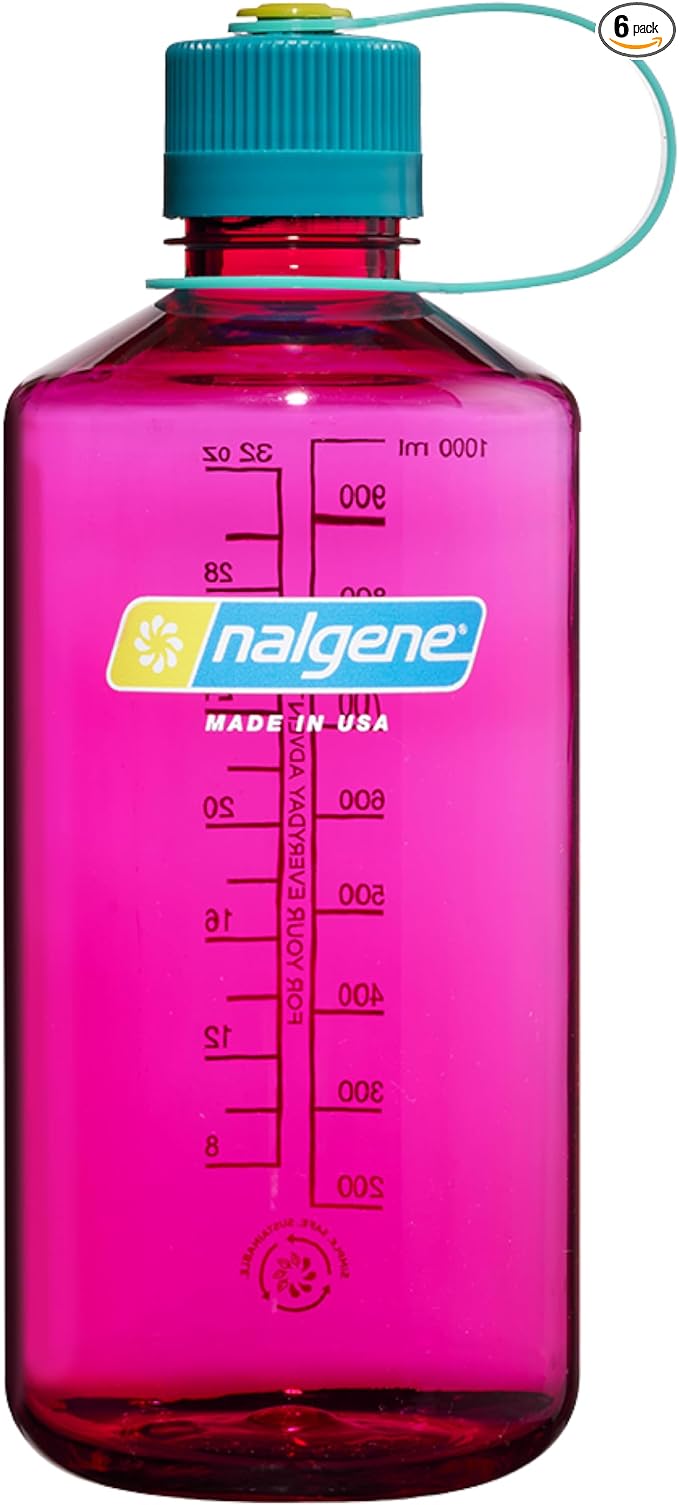 Nalgene Leak Proof Tritan BPA-Free Water Bottle - 32 oz Narrow Mouth - Made in the USA for Outdoor Use & Daily Hydration (Eggplant) (Pack of 6)