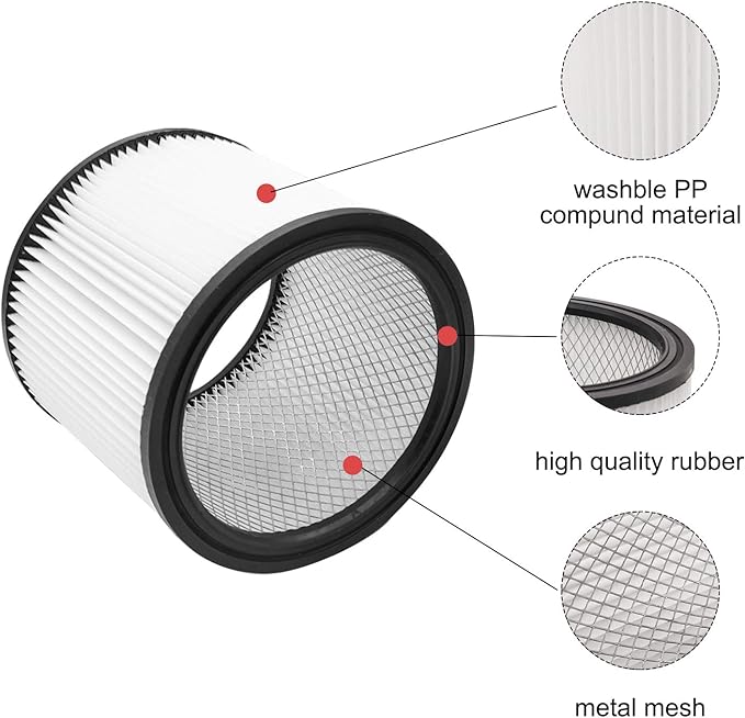 12 PCS Cartridge Filter 90304 Compatible with Shop Vac 90350 90333 5 Gallon and above，with 90585 Foam Filter, 90107 Filter，10-14 Gallon Vacuum Bags,Retaining Bands - AquaVibe