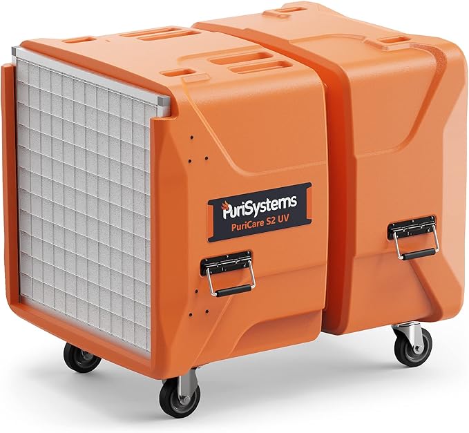 PURISYSTEMS Portable Air Scrubber, 2000 CFM Stackable Commercial Air Filtration System with Built-In UV-C Light, 3-Stage Filtration Negative Air Machine for Water/Fire Damage Restoration, Renovation