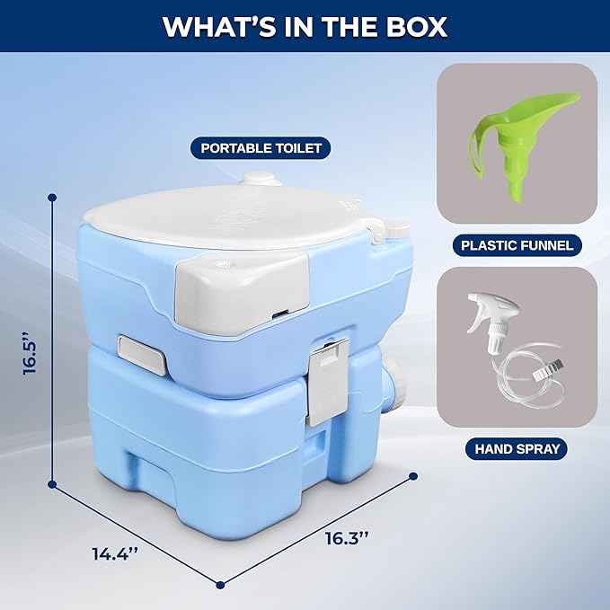 SereneLife 5.3 Gal Portable Camping Toilet For Adults, 100+ Flushes Porta Potty Camp Toilet with Phone Holder, Hand Sprayer, Extra Large Seat, Detachable Waste Tank, For Camping, Hiking, and Boating