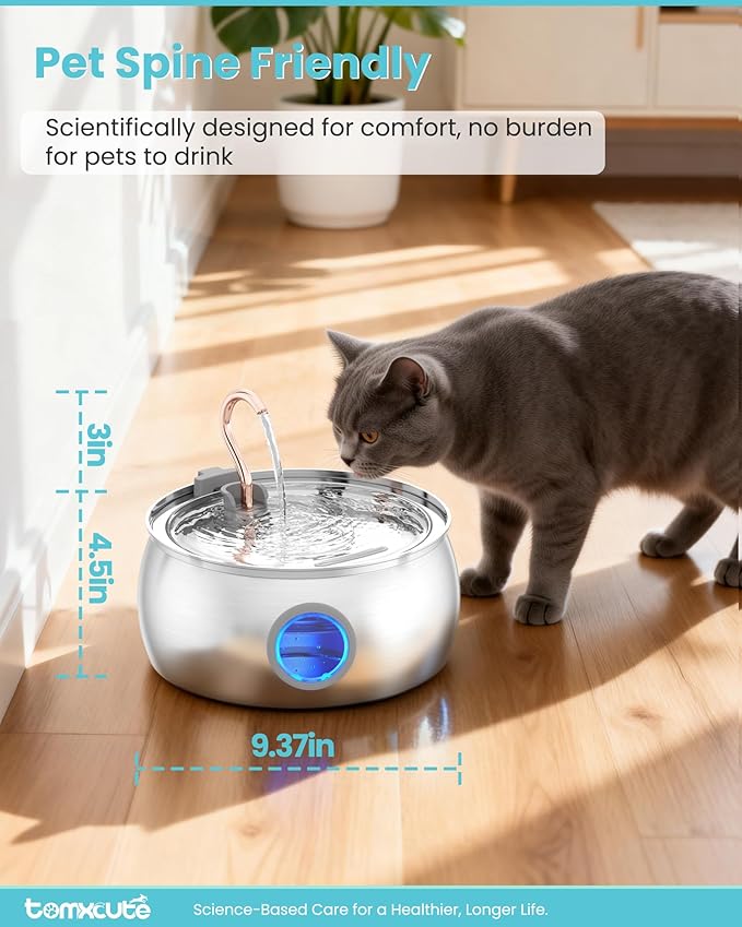 Tomxcute Cat Water Fountain - 4.0L/135oz Gooseneck Copper Stainless Steel Cat Water Fountains for Cats Indoor - Kitty Cat Fountains for Drinking Spout - Comes with 3 Replacement Filters