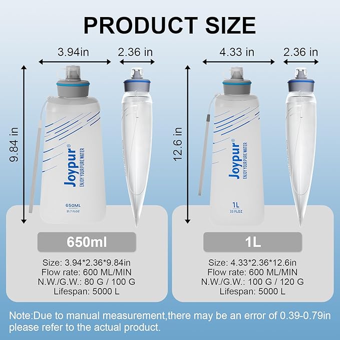 Water Filter Survival - 1000ml Collapsible Water Bottle with Filter Squeeze Filter Bottle Befree or Peak Series for Hiking Backpacking Camping,With NSF/FDA Certification BPA-Free(White)