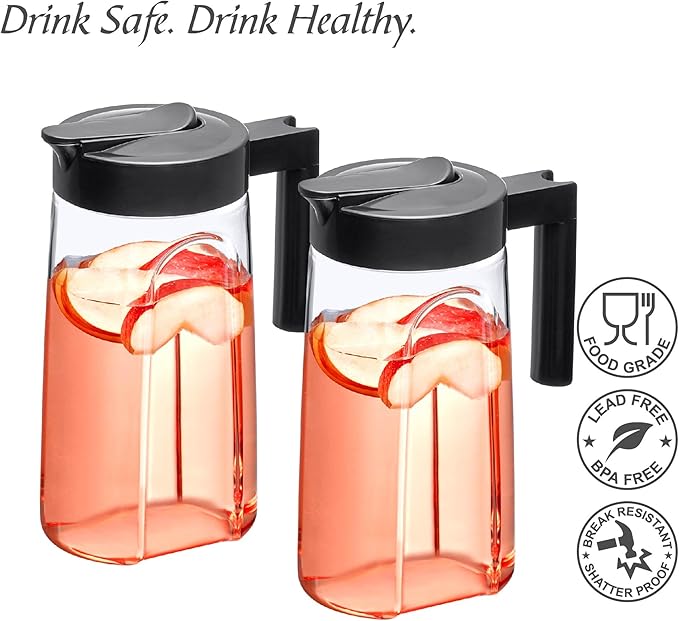 Amazing Abby - Slim Mini - 2-Pack Tritan Pitcher (48 oz), Unbreakable Plastic Water Pitcher with Lid, BPA-Free, Heat-Resistant, Dishwasher-Safe, Great for Both Iced and Hot Drinks, Black