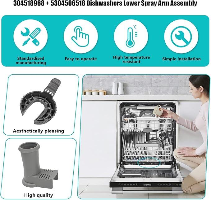 5304518968 Dishwasher Lower Spray Arm Support 5304506518 Dishwasher Drain Filter, Compatible for Frigidaire Dishwashers Spray Arm Assembly, Fit for Arm 154252101 154292901 filter 154252701 154252702