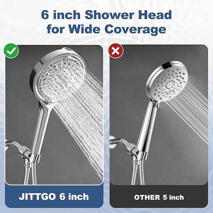 6 Inch Filtered Shower Head, 6 Spray Modes High Pressure Handheld Shower Head with Filter for Hard Water, Detachable Water Softener Showerhead with Hose, Chrome