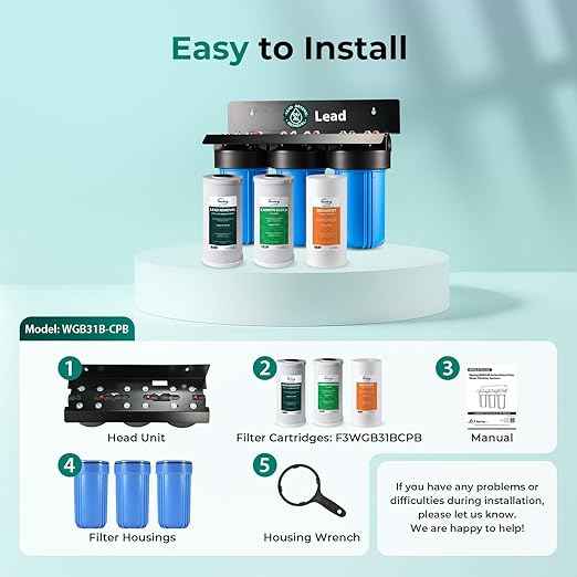 iSpring 3-Stage Whole House Water Filter System, SGS-Tested to Remove Up to 99% Lead, Reduces Chlorine & Sediment, Whole Home Water Filtration System w/ 10” x 4.5” Filters, Model WGB31B-CPB