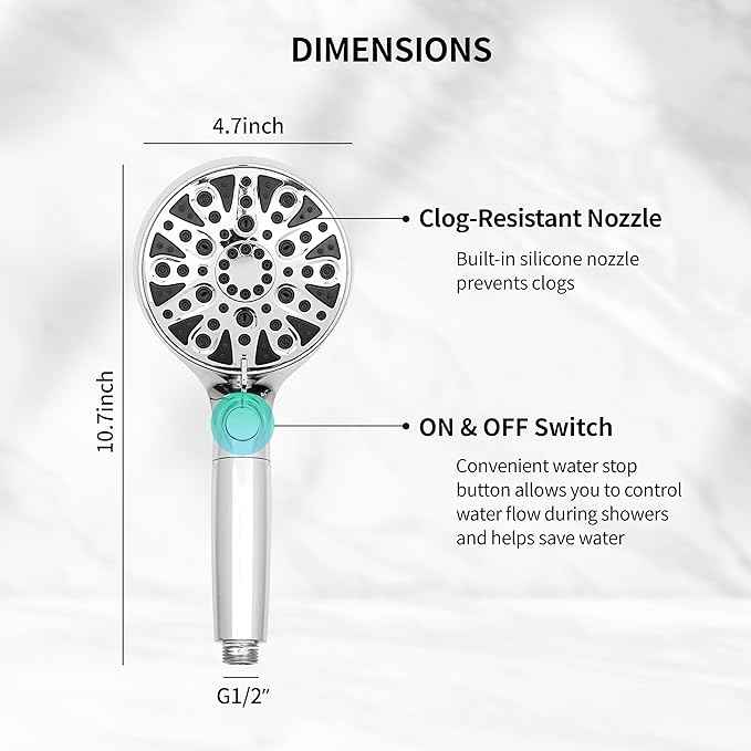 HYLER Filtered Handheld Shower Head with 8-Spray Modes and 1-Jet, 1.8 GPM Water Saving, ON/OFF Switch, 6ft Extra-long Stainless Hose, 15-Stage Strong Filter, Chrome and 1-Extra Filter