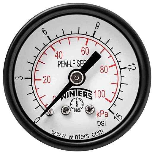 Winters 1-1/2 inch Dial Size, Economy Utility Dry Pressure Gauge, Potable Brass Internals, Steel Case, Dual Scale 0-15 psi/kPa, 3-2-3% Acc, 1/8 inch NPT Back Mount, Drinking Water Pressure Gauge