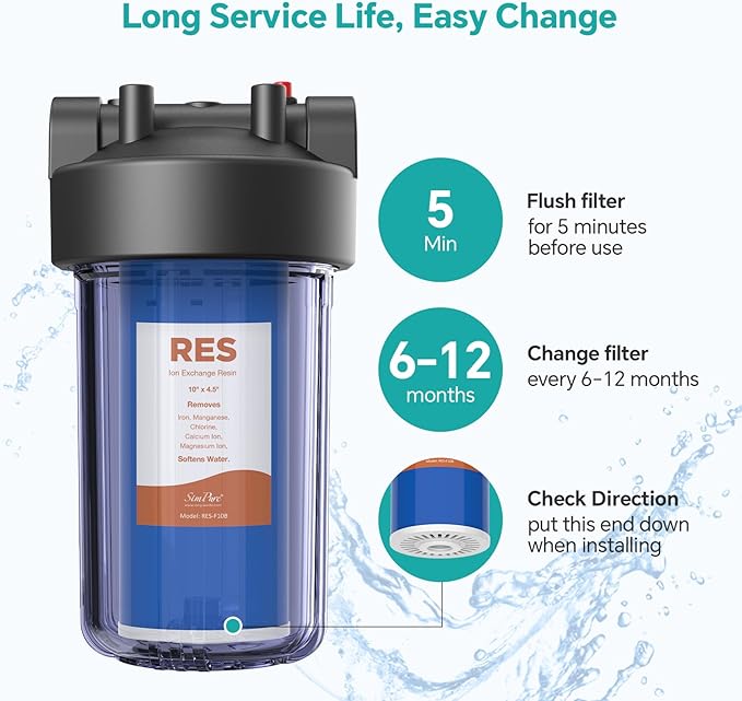 SimPure 10" x 4.5" Cation Exchange Resin Filter, Whole House Water Softening Cartridge for DB10P, DB10C (6 Pack)