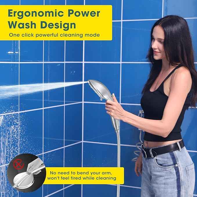 FASDUNT Shower Head with Handheld, High Pressure 8-Mode Filtered Shower Head with 80" Extra Long Stainless Steel Hose & Adjustable Bracket, Built-in Filter for Hard Water -Remove Chlorine, Chrome