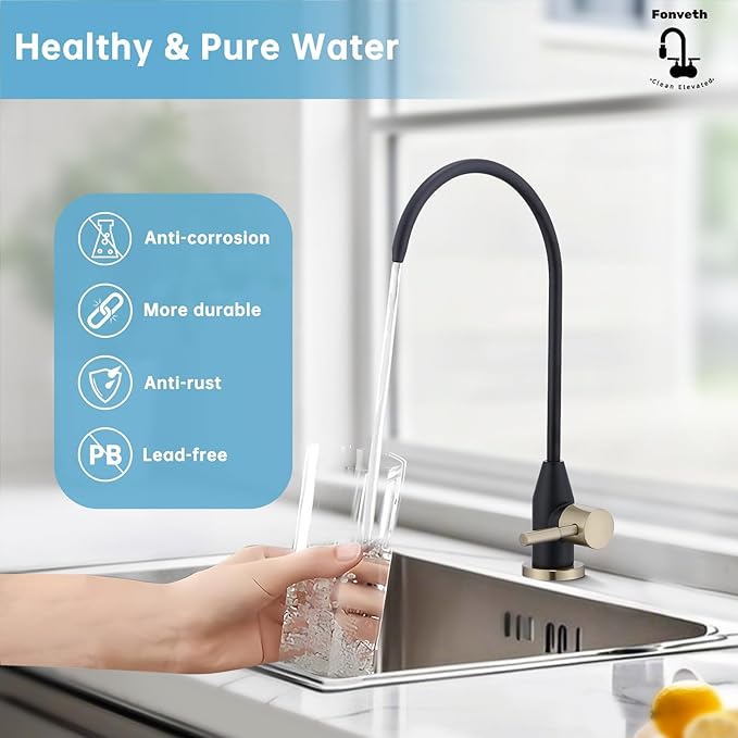 Drinking Water Faucet, Black and Gold RO Faucet Kitchen Water Filter Faucet for Non-Air Gap Reverse Osmosis Water Filtration System