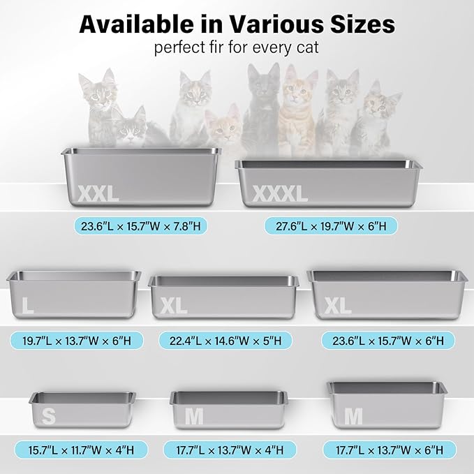 Stainless Steel Litter Box- 17.7" L x 13.77" W x 6" H Metal Cat Litter Box, Medium Cat Litterbox for Kitty or Rabbits,Non Stick, No Smell, Easy to Clean - AquaVibe