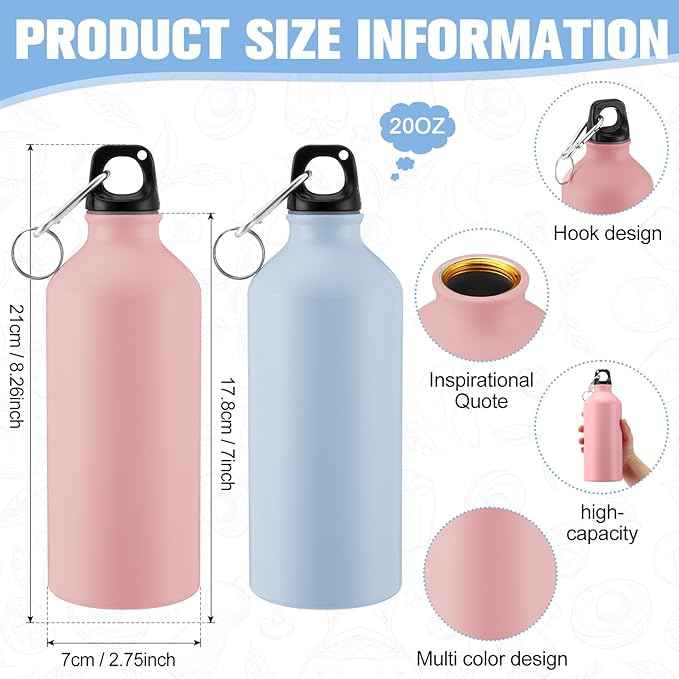 Domensi 12 Pcs 20oz Aluminum Water Bottles Bulk - Reusable Lightweight Sports Bottles with Leak-proof Twist Cap & Buckle for Gym, Hiking, Cycling, Camping