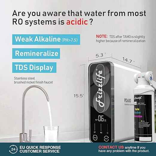Frizzlife RO Reverse Osmosis Water Filtration System - 600 GPD High Flow, Tankless, Reduce TDS, Compact, Alkaline Mineral PH, 1.5:1 Drain Ratio, PD600-TAM3, with Two Years Replacement Filters…