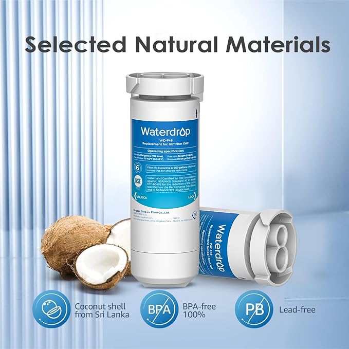 Waterdrop XWF Replacement for GE® XWF Refrigerator, GE® XWF Water Filter, WR17X30702, 4 Filters (Not XWFE®，No chip)