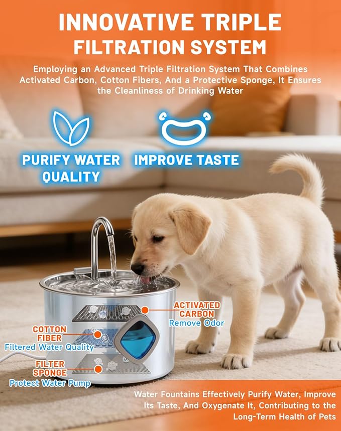 Vetiflow - Set It Once - Fresh Water 24/7, 100% Safe for All Dogs, Vetiflow Dog Bowl with Always Clean, Never Slimy, 108 Oz Vetiflow Water Fountain, Vetiflow Water Bowl (2filter + 2cotton)