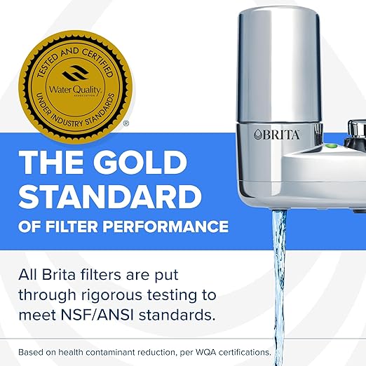 Brita Faucet Mount Water Filter System, Chrome, No-Wait Filtration, Easy Install, Multi-Use Tap Water Filter for Kitchens, Bathrooms & Small Spaces