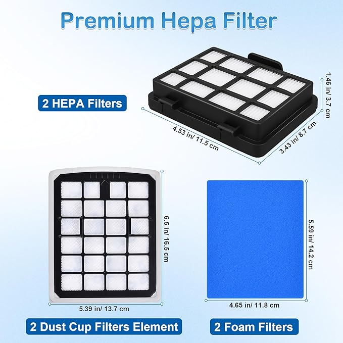 NEN186BL Filter Replacement Compatible with Eureka NEN180 NEN186BL Bagless Canister Vacuum Cleaner, Replaces Part includes 2 HEPA Washable Filters and 2 Dust Cup Filters Element - AquaVibe