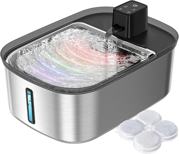 Wireless 7.5l/254oz/2Gal Dog Water Fountain for Large Dogs Stainless Steel, Quiet Pet & Cat Water Fountain with Motion Sensor, Automatic Water Dispenser for Dogs&Multi-Pet Homes Continuous Fresh Flow