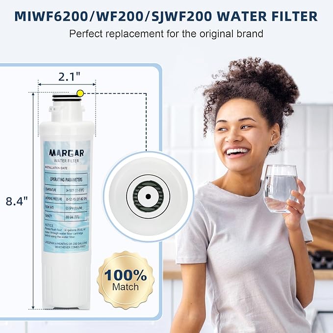MIWF6200 Water Filter, Filter Cartridge Compatible with Midea® MRS26D5AST and MRQ22D7AST Models Water Filters, MIWF6200 Water Filter Replacement for Sharp® SJWF200 Filters (2 PACK)