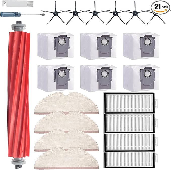 21 Pcs Q7 Max Replacement Parts，for Roborock Q7 / Q7+ / Q7 Max / Q7 Max+ Vacuum Cleaner Accessories Kit, 1 Main Brush, 4 Filter, 4 Mop Pad, 6 Side Brush，6 Vacuum Bag - AquaVibe