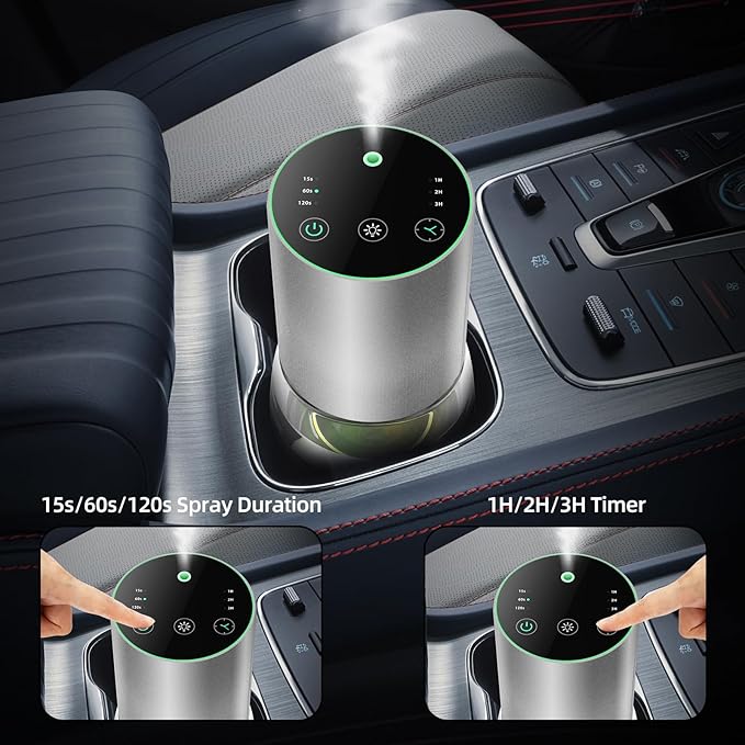 Waterless Essential Oil Diffuser 100ML Large Capacity Battery Operated Cordless Aromatherapy Diffuser with Timing & 3 Mist Levels car Diffuser 7 Colour Led Lights (Silver)