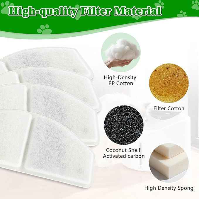 YPD-C015W Smart Cat Fountain Filter Set: 4 Replacement Filters+4 Water Pump Filters+16 Replacement Sponges, Only for Item Model Number: HALKYDY YPD-C015W