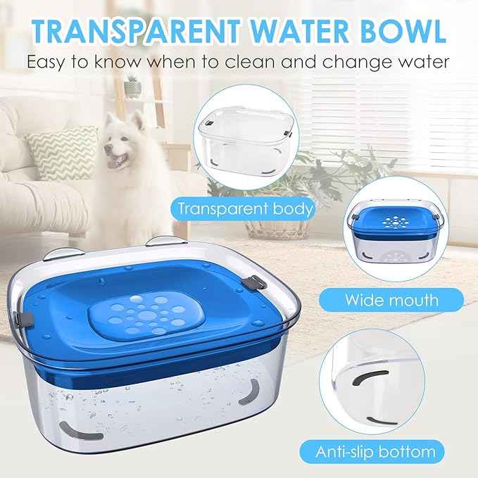 AONKEY 3L Dog Water Bowl No Spill, 101oz Large Spill Proof Dog Bowl Reduce Refill, Anti Splash No Mess Dispenser Dripless Slow Drinking Water Bowl for Sloppy Messy Drinkers (Navy Blue)