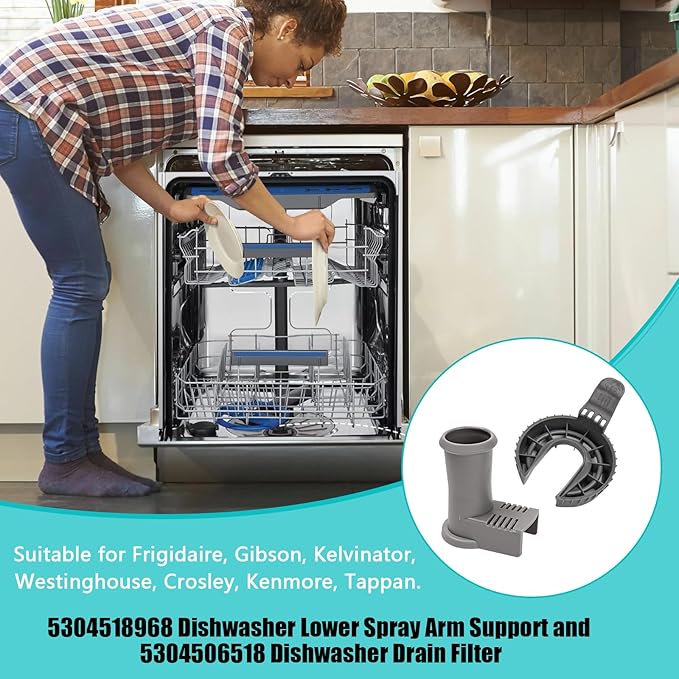 5304518968 Dishwasher Lower Spray Arm Support 5304506518 Dishwasher Drain Filter, Compatible for Frigidaire Dishwashers Spray Arm Assembly, Fit for Arm 154252101 154292901 filter 154252701 154252702