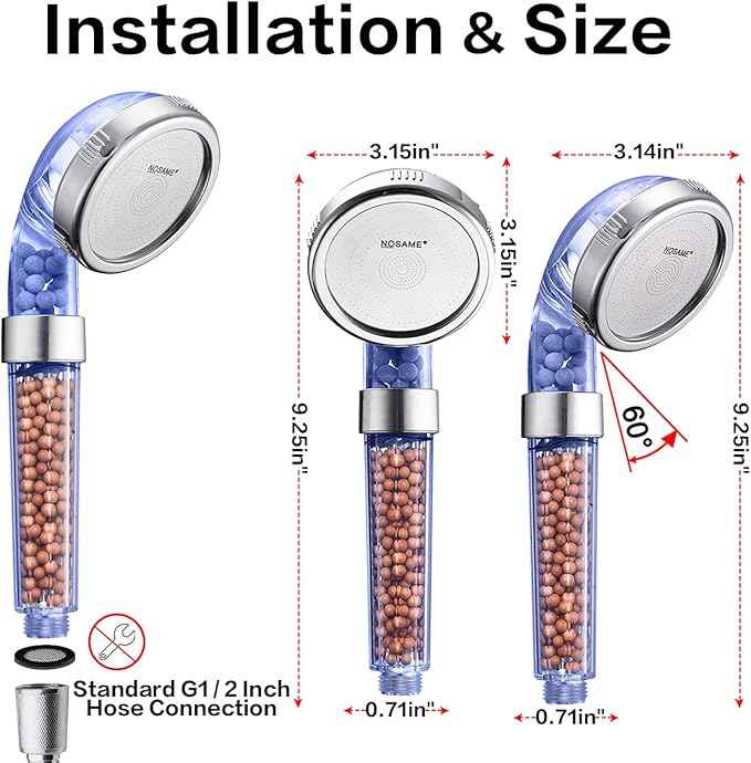 NOSAME Shower Head, Filter Filtration High Pressure Water Saving 3 Mode Function Spray Handheld Showerheads for Dry Skin & Hair
