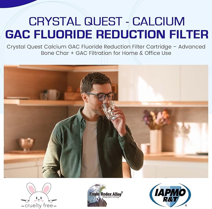 Crystal Quest Calcium GAC Fluoride Reduction Filter - Efficient Fluoride Removal or Reduction - Compact Design - Long-Lasting Capacity - 2-7/8” x 20”