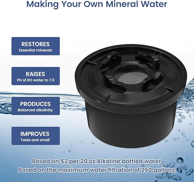 RO100ROPOT Remineralization Water Filters Replacement, Compatible with Bluevua RO100ROPOT and RO100ROPOT(UV) Systems, Alkaline for Reverse Osmosis Filter, Remineralize and Increase pH, Pack of 4