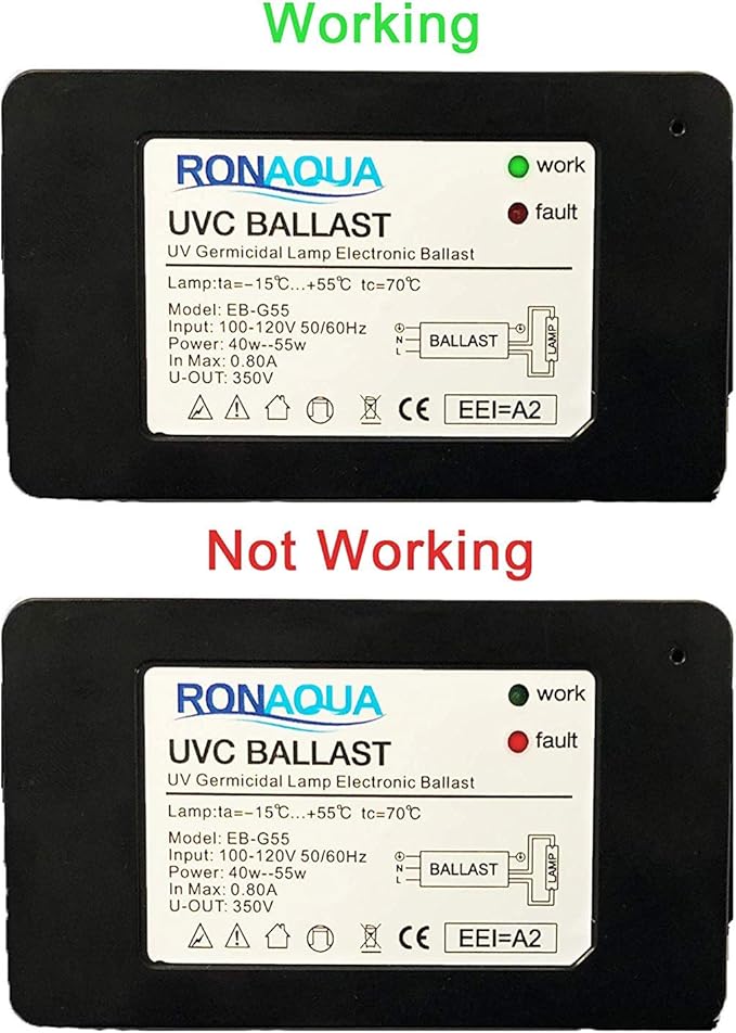 RONAQUA 100-120V 55W Electronic Ballast for 12GPM UV Water Sterilizer with Four Prong Connection to Lamp and Green/Red Indicator Light