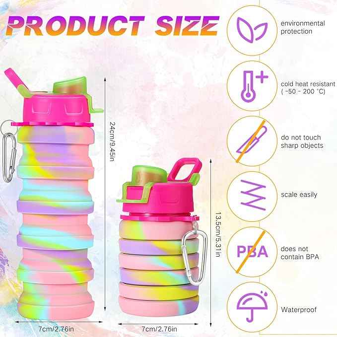 Sunnyray Collapsible Water Bottles Bulk Foldable Water Bottles 17oz Silicone Portable Leak Proof Reusable Sports with Clip for Travel Hiking Camping Outdoor(Camouflage,20 Pack)