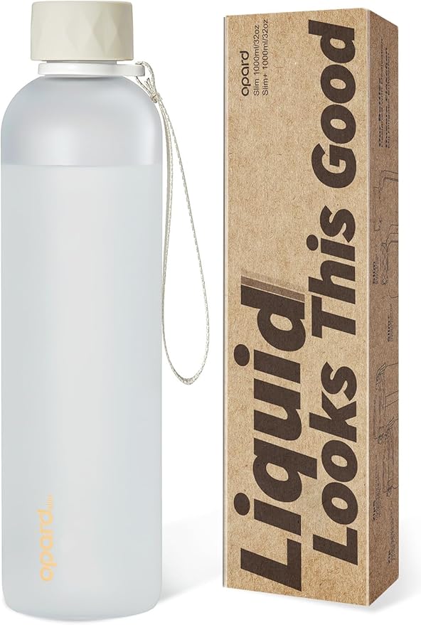 Opard Slim Pro Water Bottle 32oz, Plastic Water Bottle BPA-Free, Facetted Rubberized Grip-Texture Monocap, Leakproof Screw Top, Cream White, Reusable for Travel School Sport Gym Hiking
