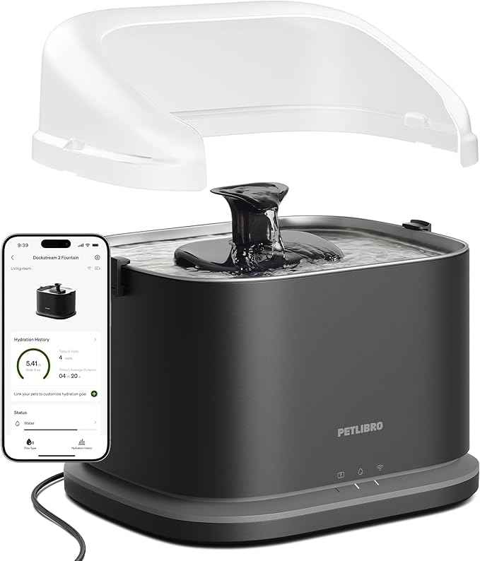 PETLIBRO Upgrade Cat Water Fountain + Splash Shield, Dockstream 2 Smart App Monitoring Pet Water Fountain for Cats Indoor, 3L/101oz Stainless Steel Tray for Drinking,Shield Prevent Water Spills
