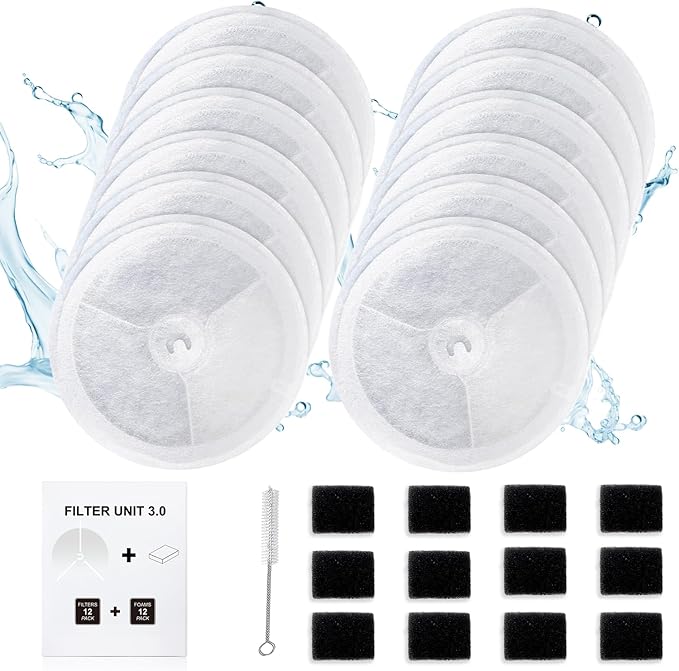 12 PCS Filter Unit 3.0 Pet Cat Kit Water Fountain Filters 2026 New Fit For E versweet Solo 2/Solo SE, E versweet 3 Pro/2S/3, Including Replacement Filters and Replaced Foam Pump Filter (12 pcs)